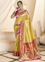Tissue Silk Yellow Traditional Wear Paithani Saree